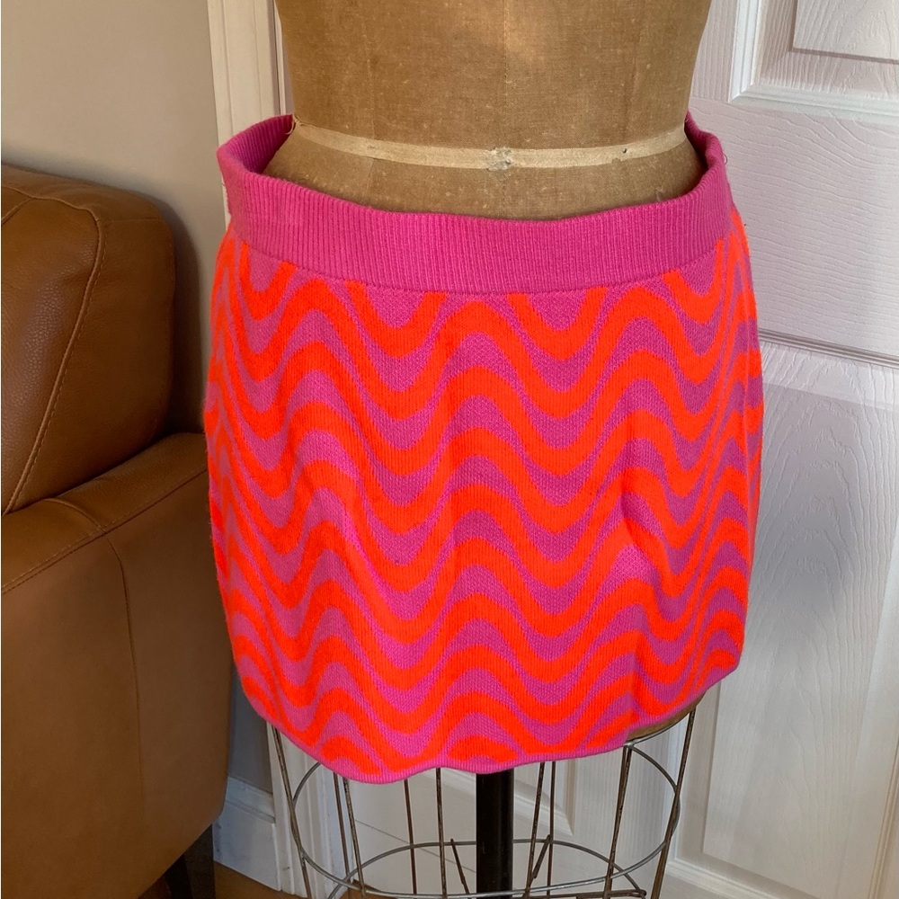 H&M Hot Pink and Neon Orange Wave Knit Mini Skirt